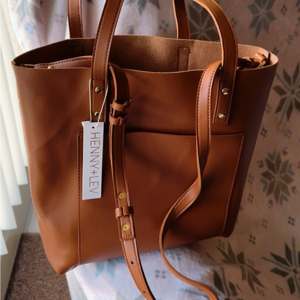 Classic Tan Vegan Leather Tote with Adjustable Strap